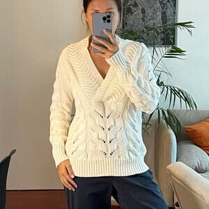 REISS CLAUDINE CABLE KNIT SHAWL NECK
JUMPER sweater white beige Size XS S1